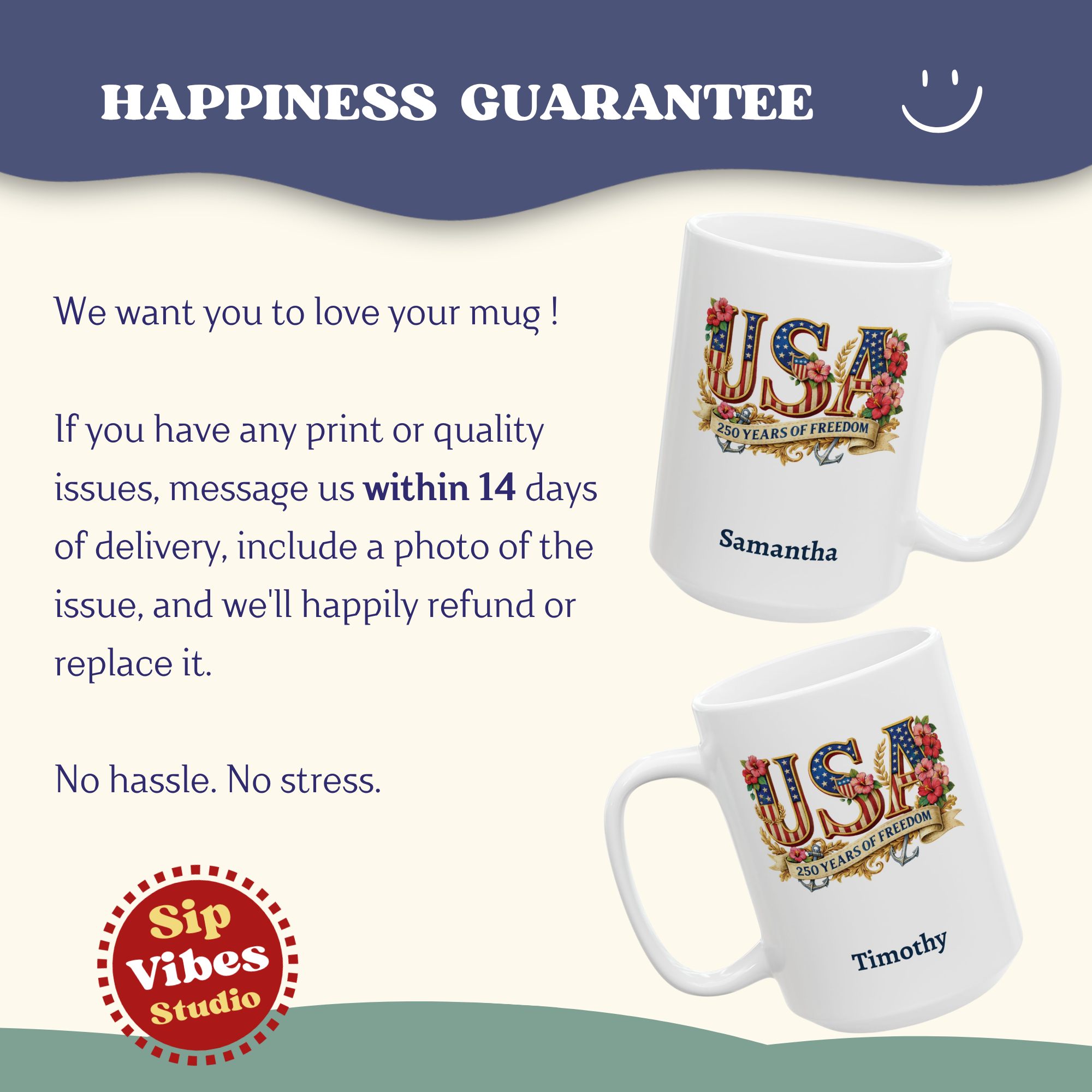 Patriotic USA Mug, 250th Anniversary Cup, American Flag Ceramic Floral Mug