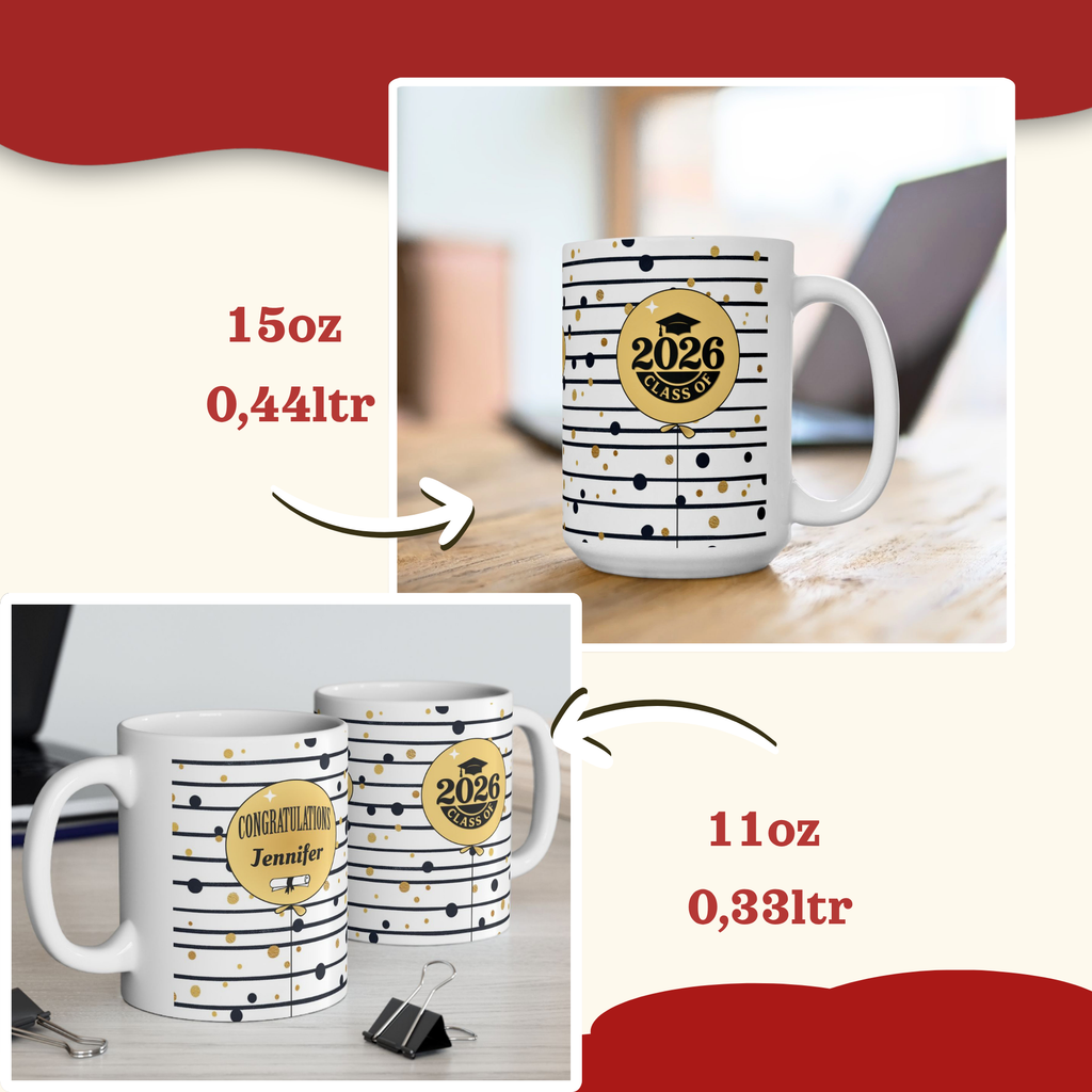Personalized Graduation Mug – Gold Balloon Design