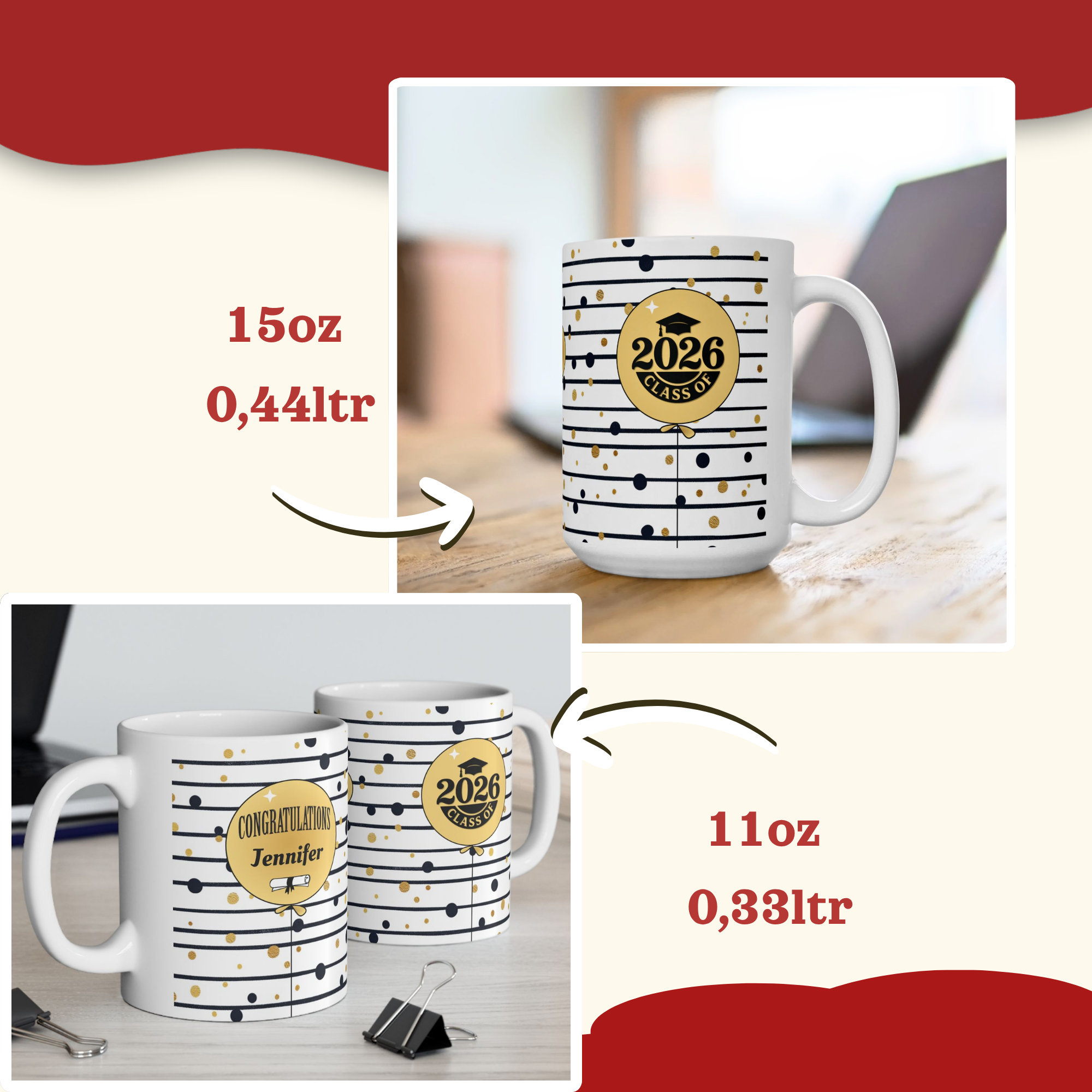 Personalized Graduation Mug – Gold Balloon Design