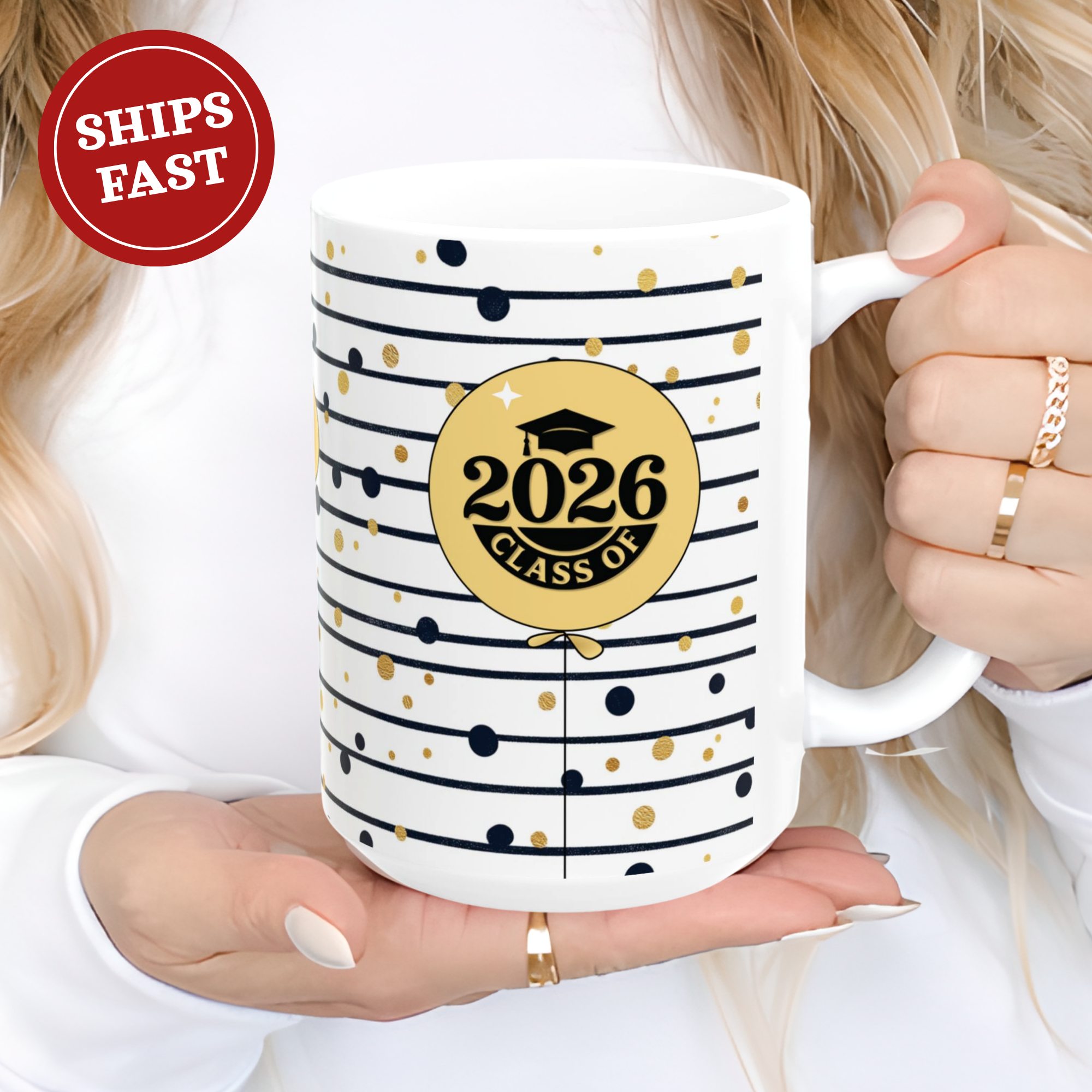 Personalized Graduation Mug – Gold Balloon Design
