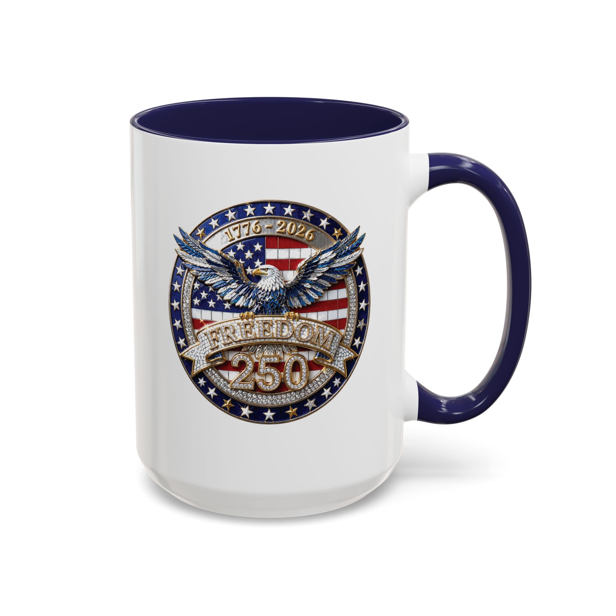Personalized Freedom 250 Accent Mug – USA 1776–2026 Navy, 15oz, right view