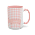 Personalized Gingham Checkered Print Style Coffee Mug, Custom Spring Style Cup, Mothers Day, Birthday, Pink Summer Mug
