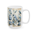 Easter Vintage Chinoiserie Illustration Mug | Blue Floral Bunny Egg Ceramic Mug