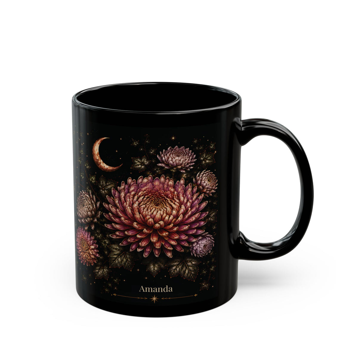 Chrysanthemum Moonlit Halloween Personalized Black Mug