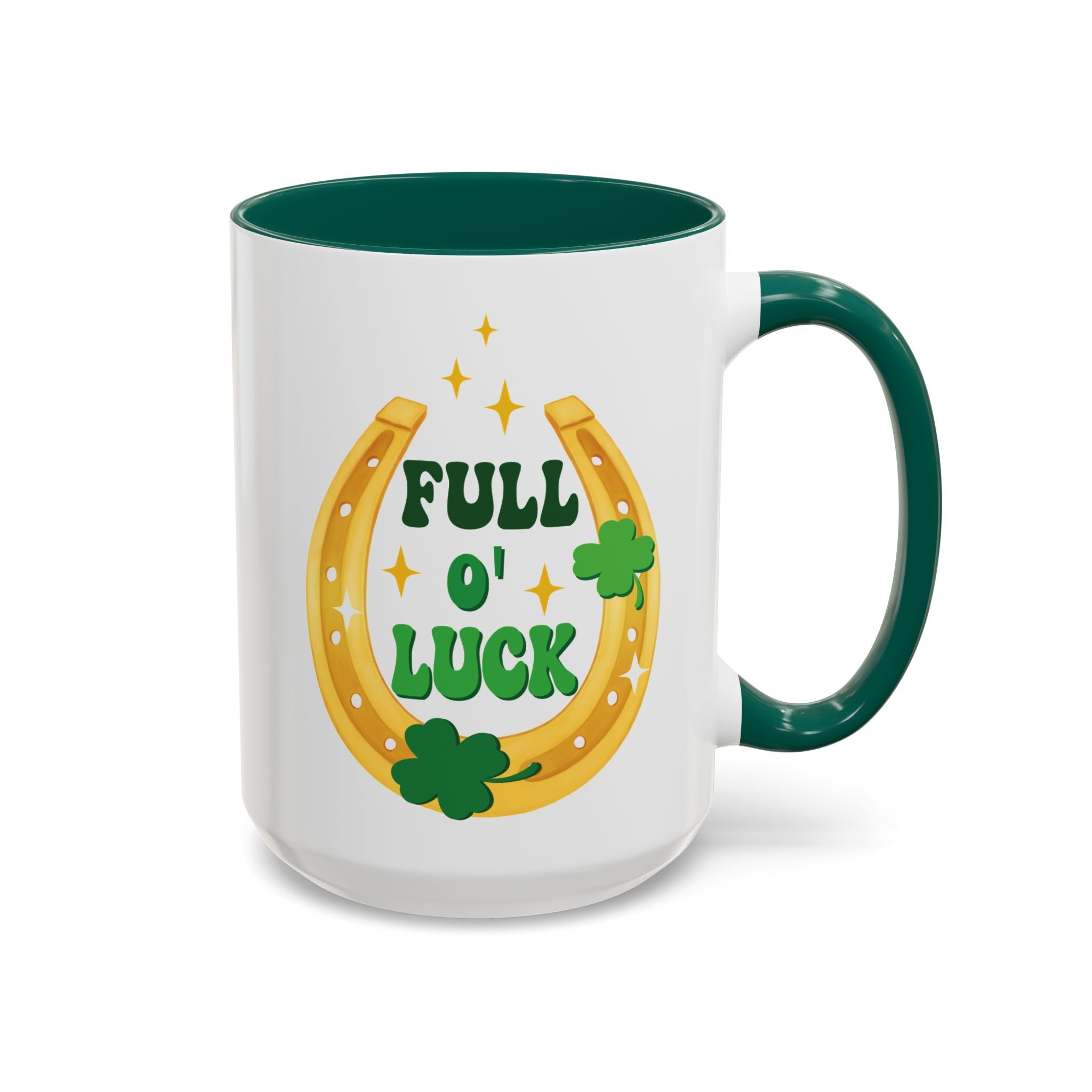 St Patricks Day Mug FULL of LUCK Irish cup green handle | Accent Coffee Mug