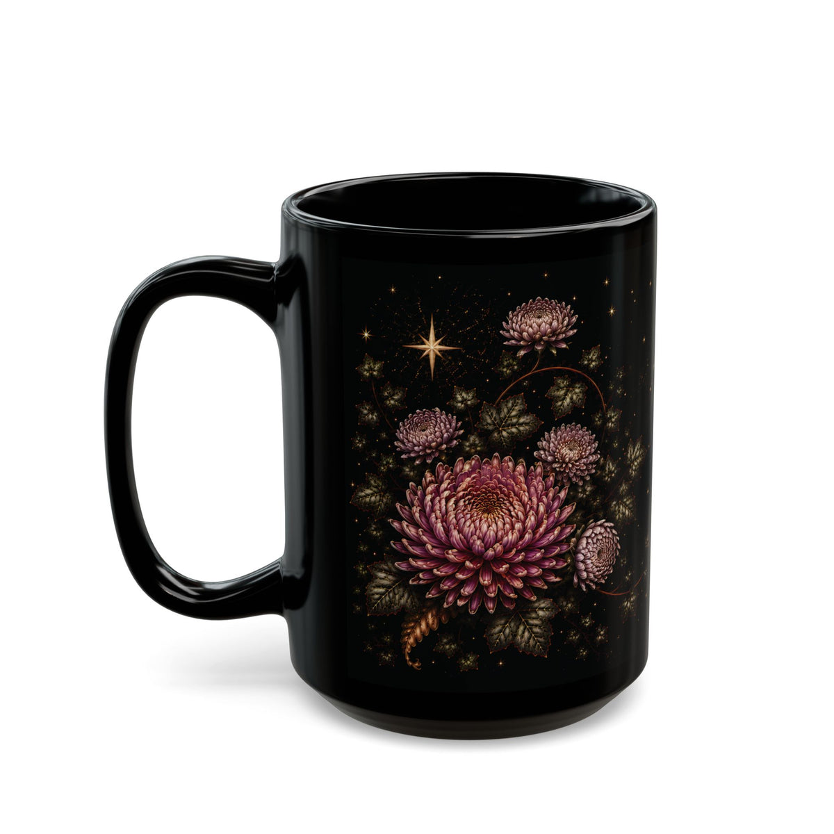 Chrysanthemum Moonlit Halloween Personalized Black Mug