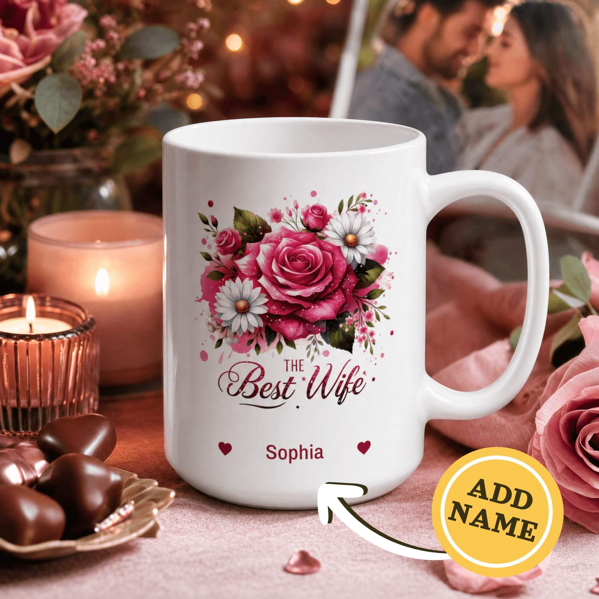 Personalized Best Wife Mug – Floral Roses Design