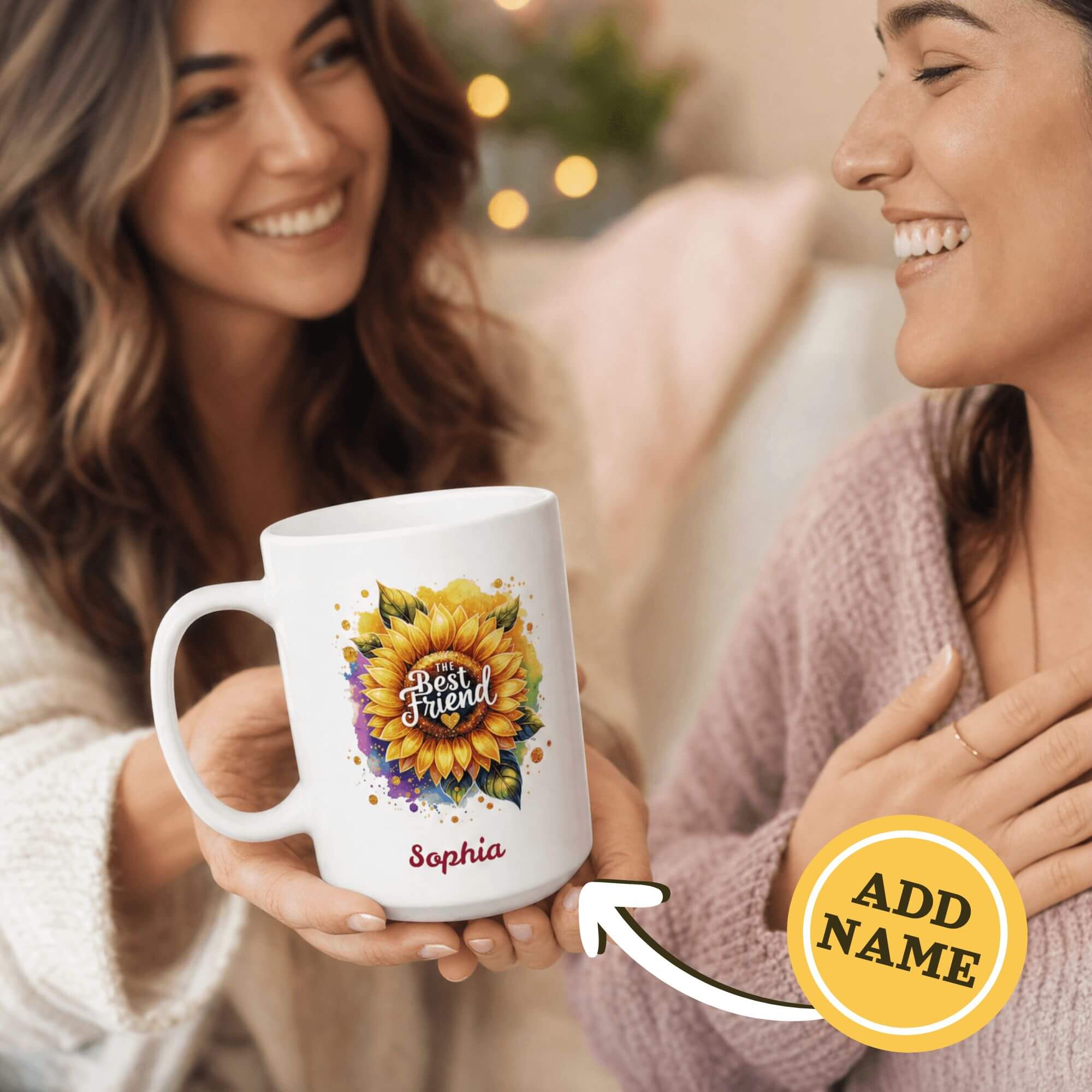 Personalized Best Friend Mug – Sunflower Design