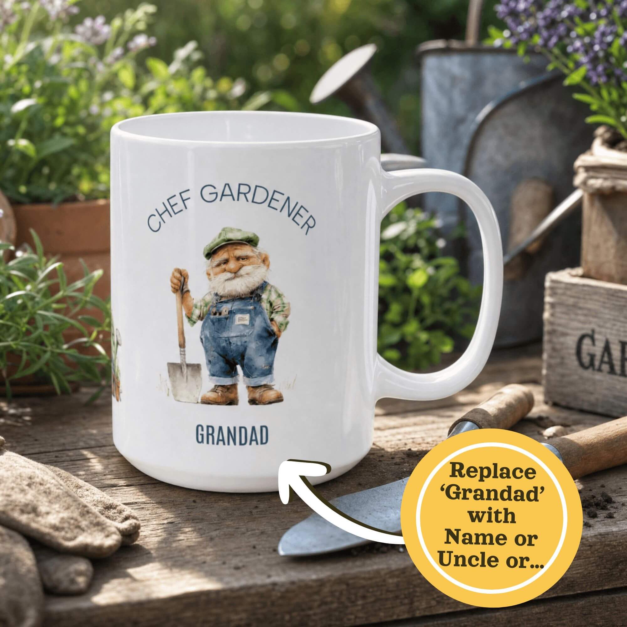 Personalized Chef Gardener Grandad Mug – Gnome Watercolor