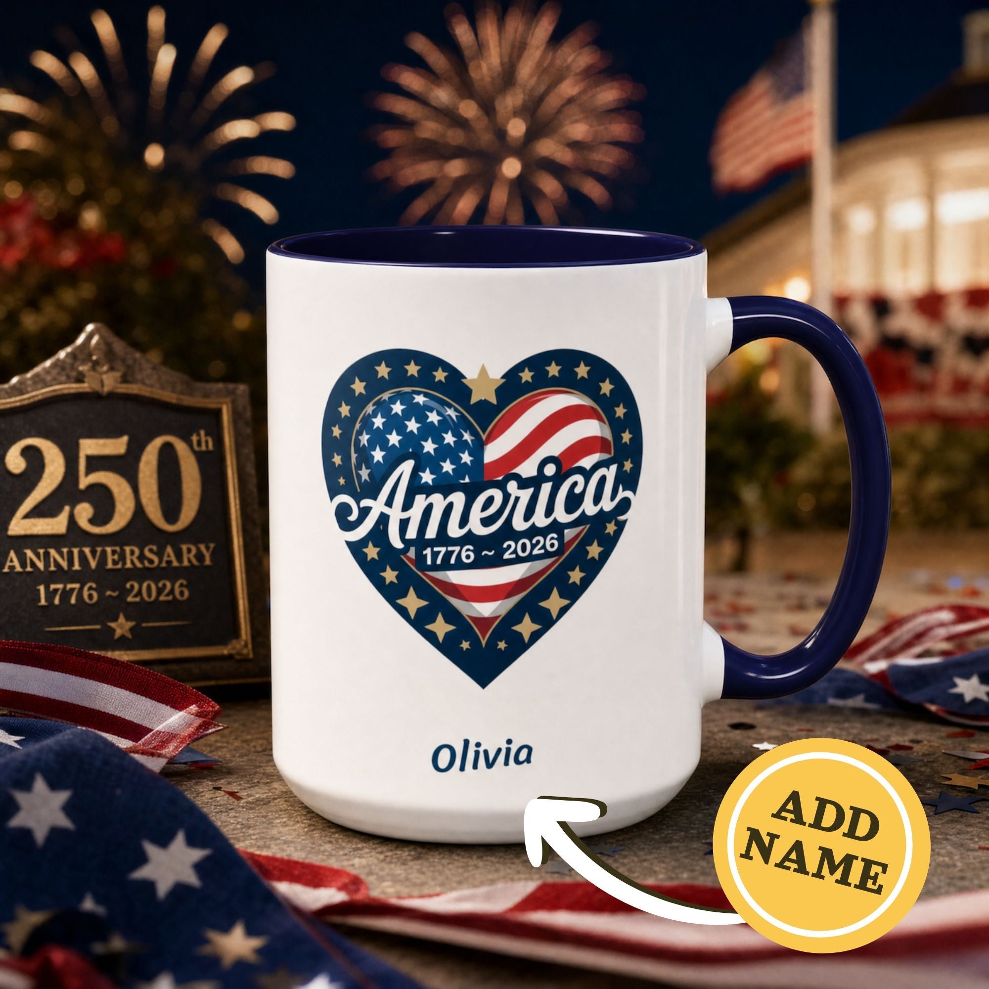 Personalized America Heart Accent Mug – 1776–2026 USA