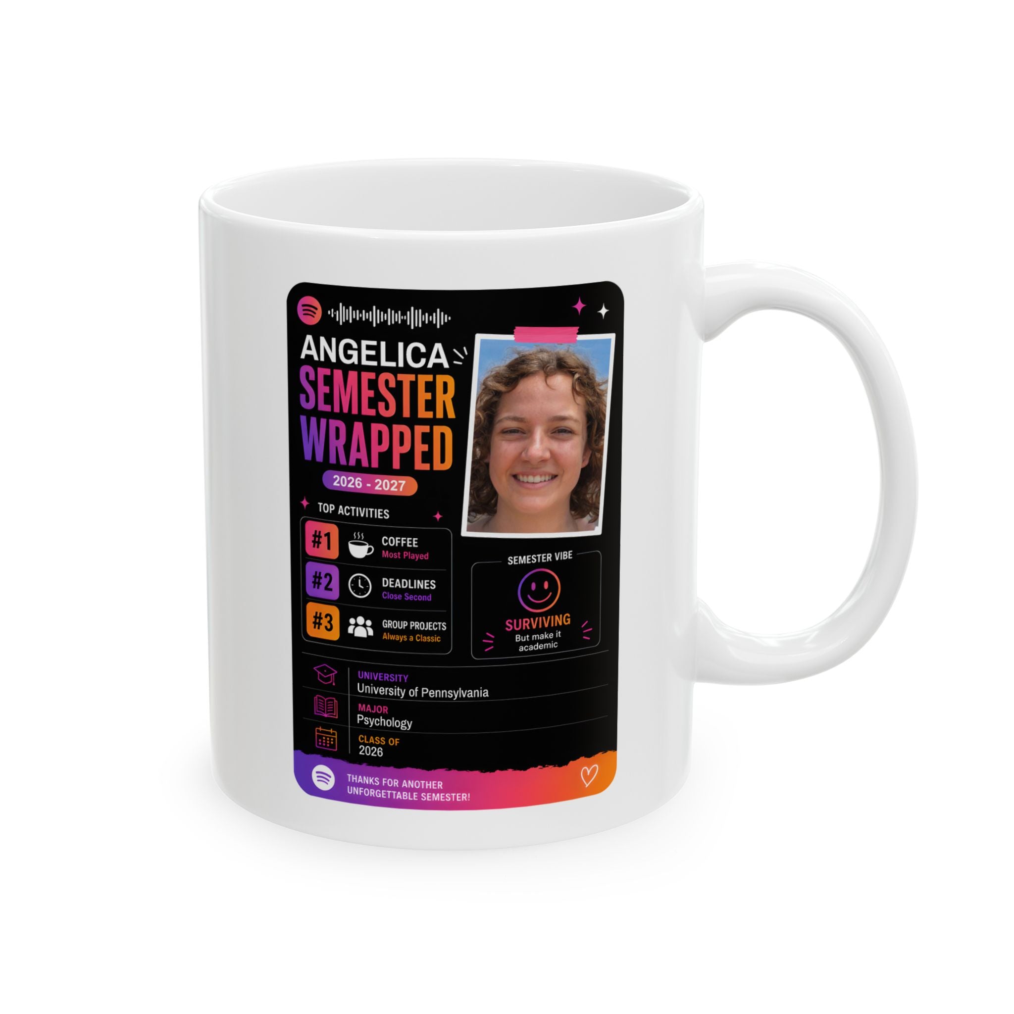 Personalizable Back to School Mug, Customizable social media style Mug, Student Study gift Cup, Semester Wrapped Mug,