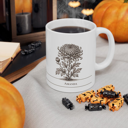 Chrysanthemum moonlit Halloween personalized ceramic mug