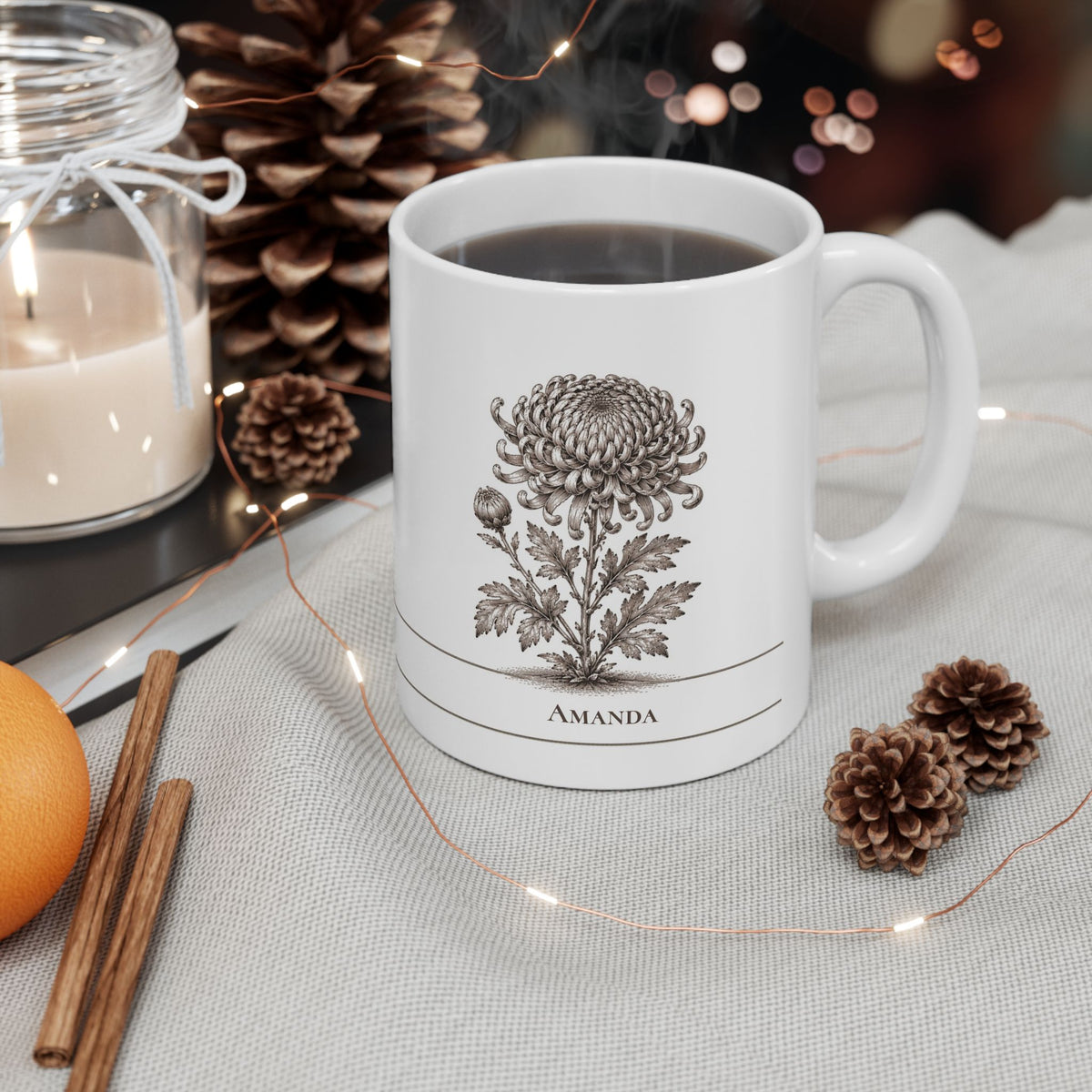 Chrysanthemum moonlit Halloween personalized ceramic mug