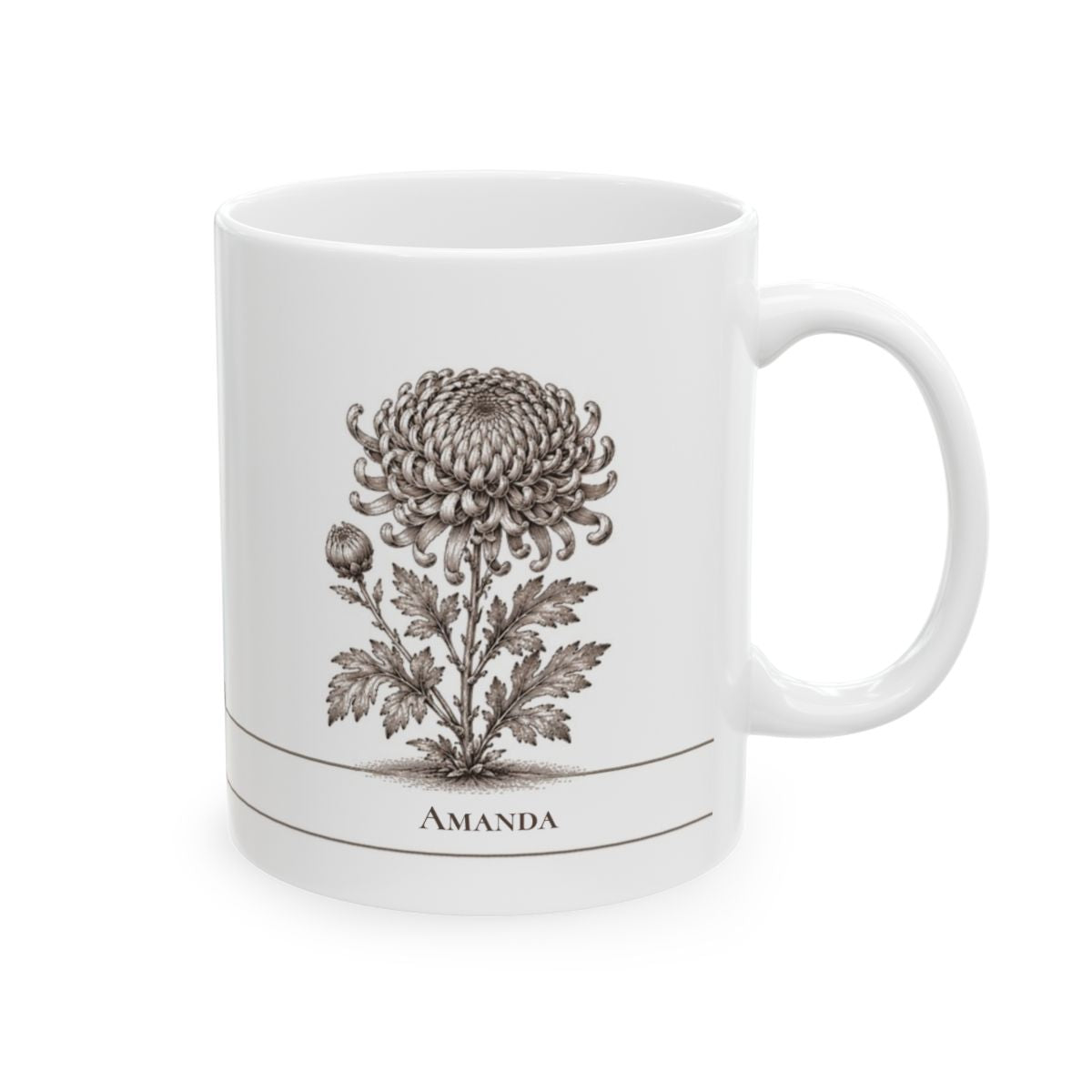 Chrysanthemum Vintage Halloween personalized ceramic mug, 11oz right side view
