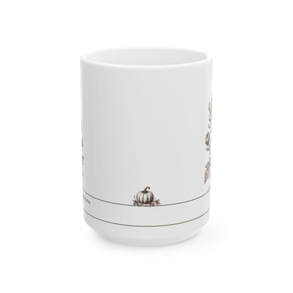 Chrysanthemum Vintage Halloween personalized ceramic mug side view with pumpkin detail
