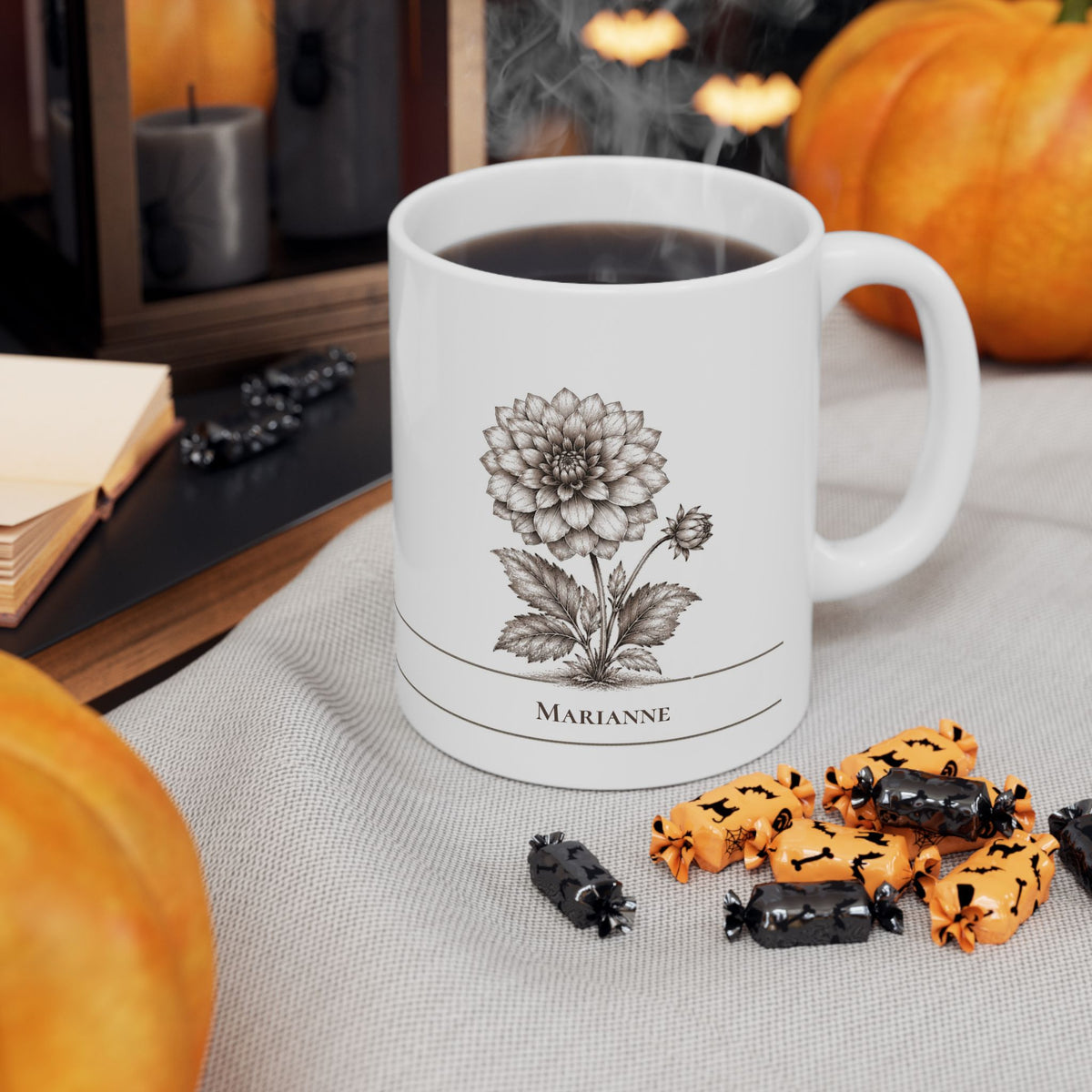 Dahlia moonlit Halloween personalized ceramic mug