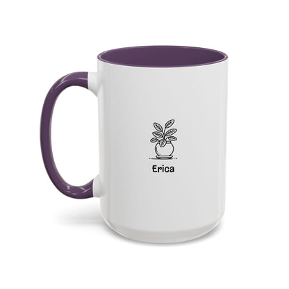 Purple accent mug with cacti graphic and personalized name 'Erica', 15oz.