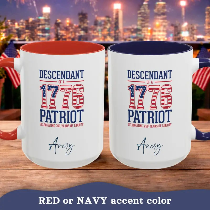 Personalized 1776 Patriot accent mug USA 250th anniversary lifestyle