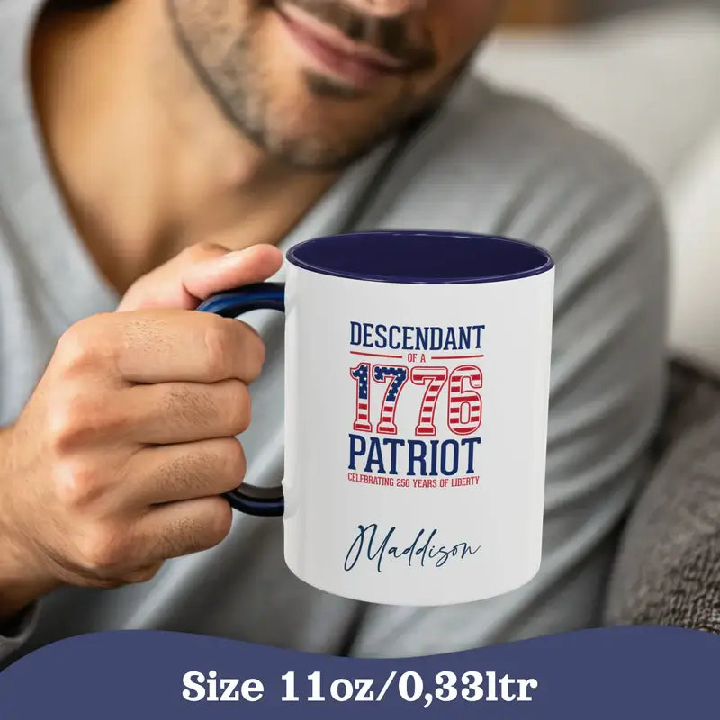 Personalized USA 250 patriot mug styled lifestyle photo