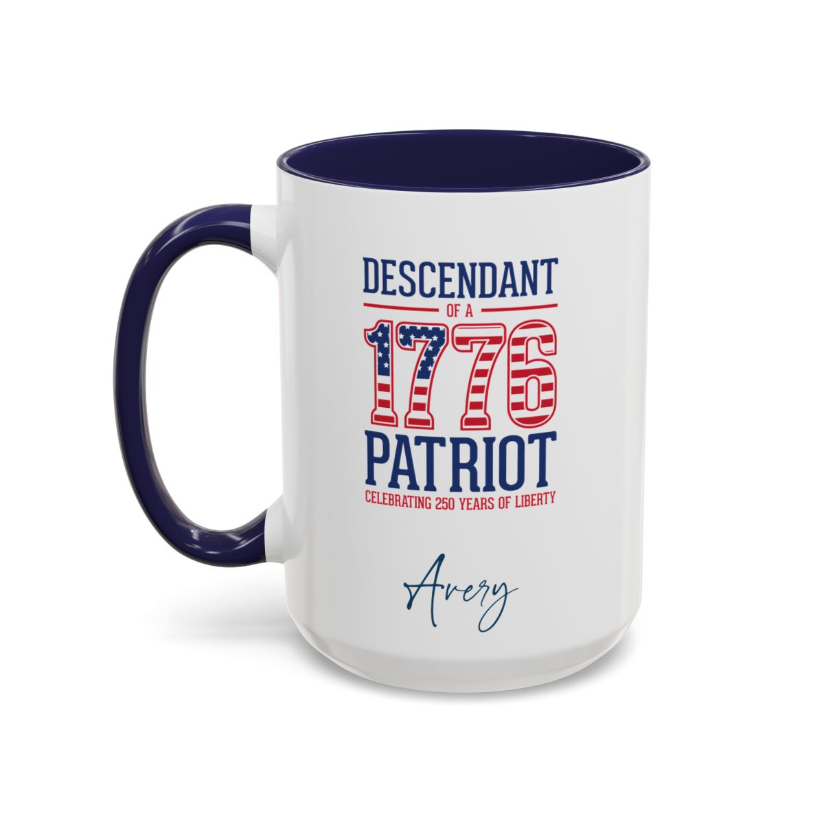 Personalized 1776 Patriot navy accent mug 15oz left side view