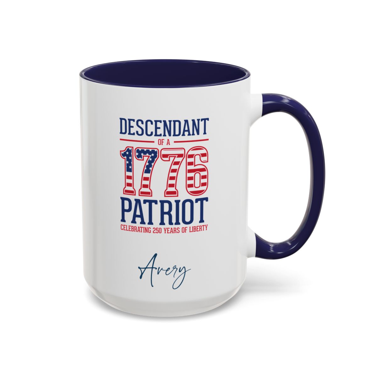 Personalized 1776 Patriot navy accent mug 15oz right side view