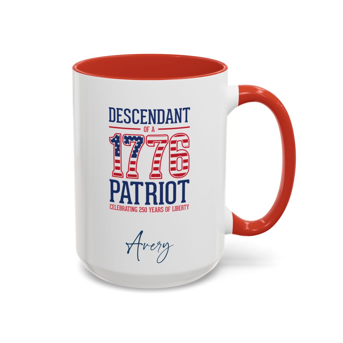 Personalized 1776 Patriot red accent mug 15oz right side view custom name