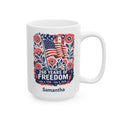 Personalized 250 Years of Freedom white mug 15oz right side view folk art design with custom name