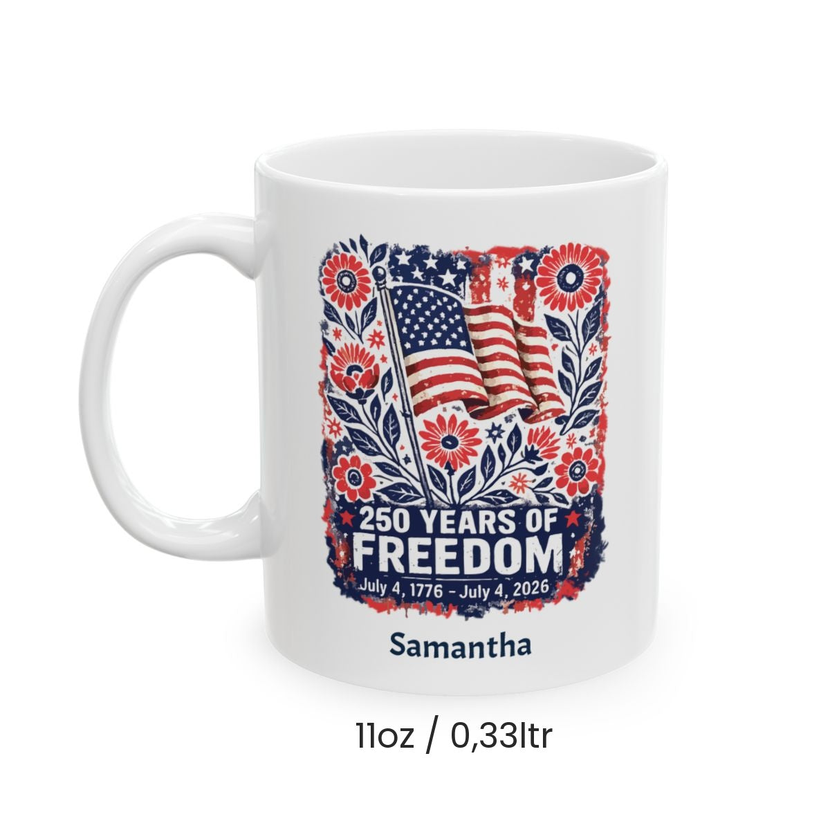 Personalized 250 Years of Freedom Mug – July 4 Folk Art Design