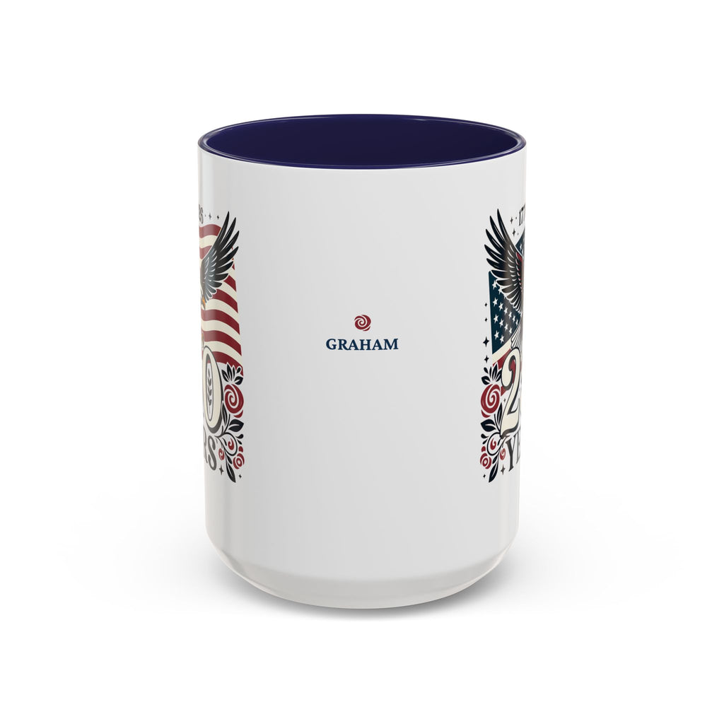 Personalized 250th Anniversary Eagle & Flag Accent Mug, 15oz, front view with personalized name