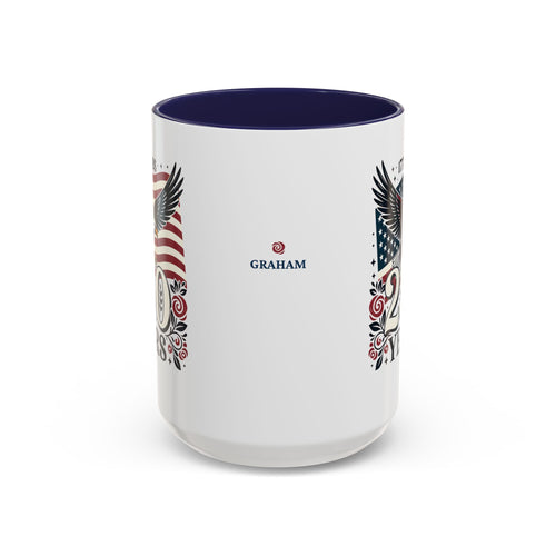 Personalized 250th Anniversary Eagle & Flag Accent Mug, 15oz, front view with personalized name