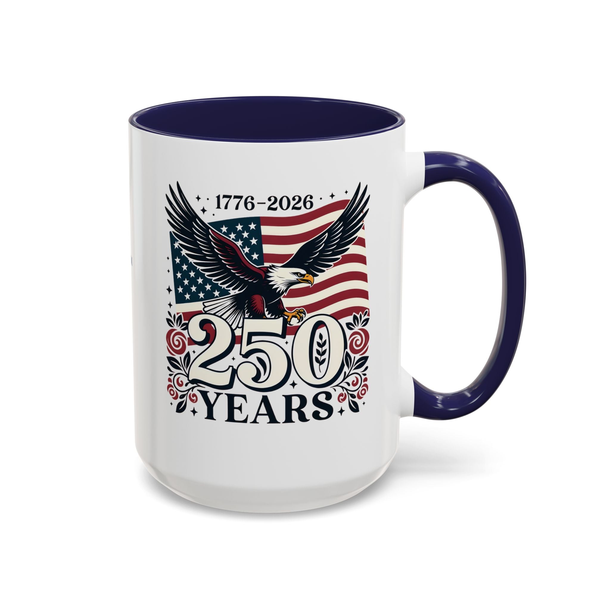 Personalized 250th Anniversary Eagle & Flag Accent Mug, 15oz, right side view