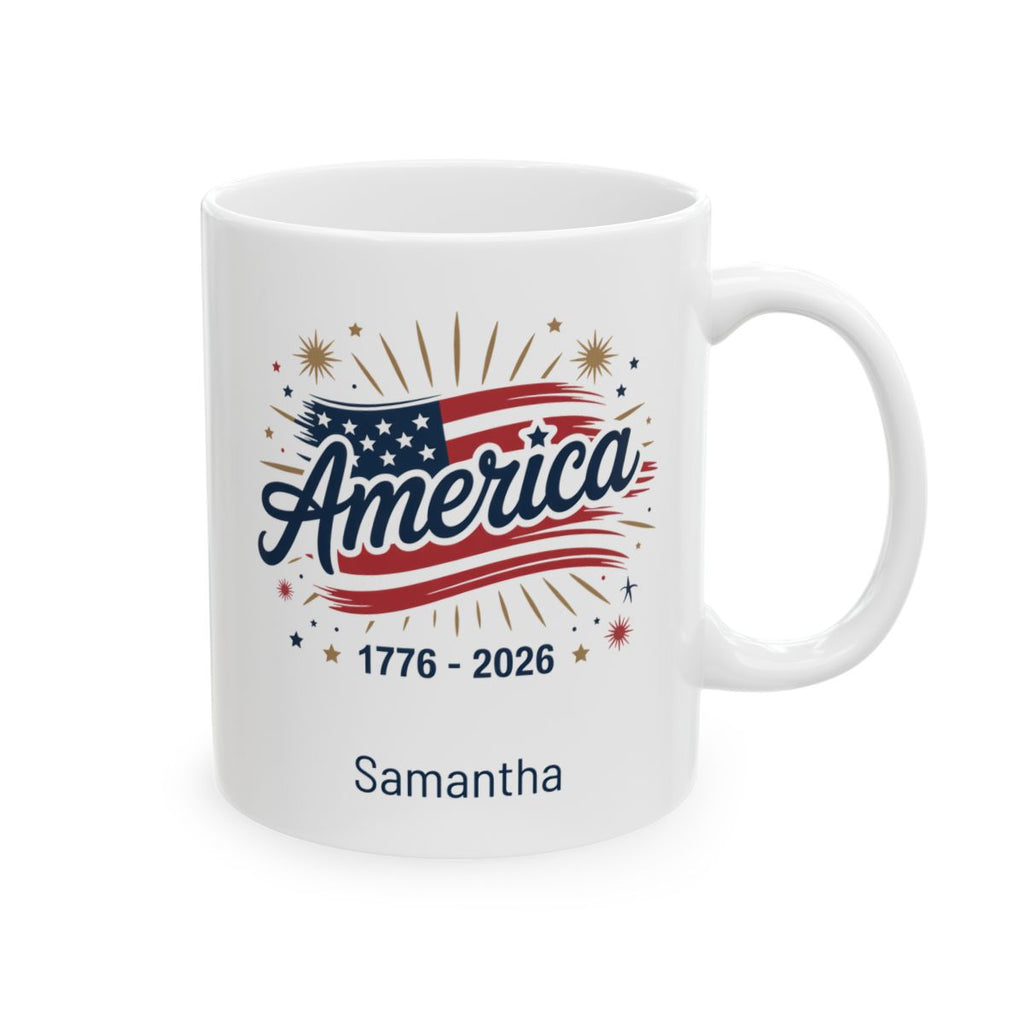 Personalized America fireworks USA mug white 11oz right side view custom name