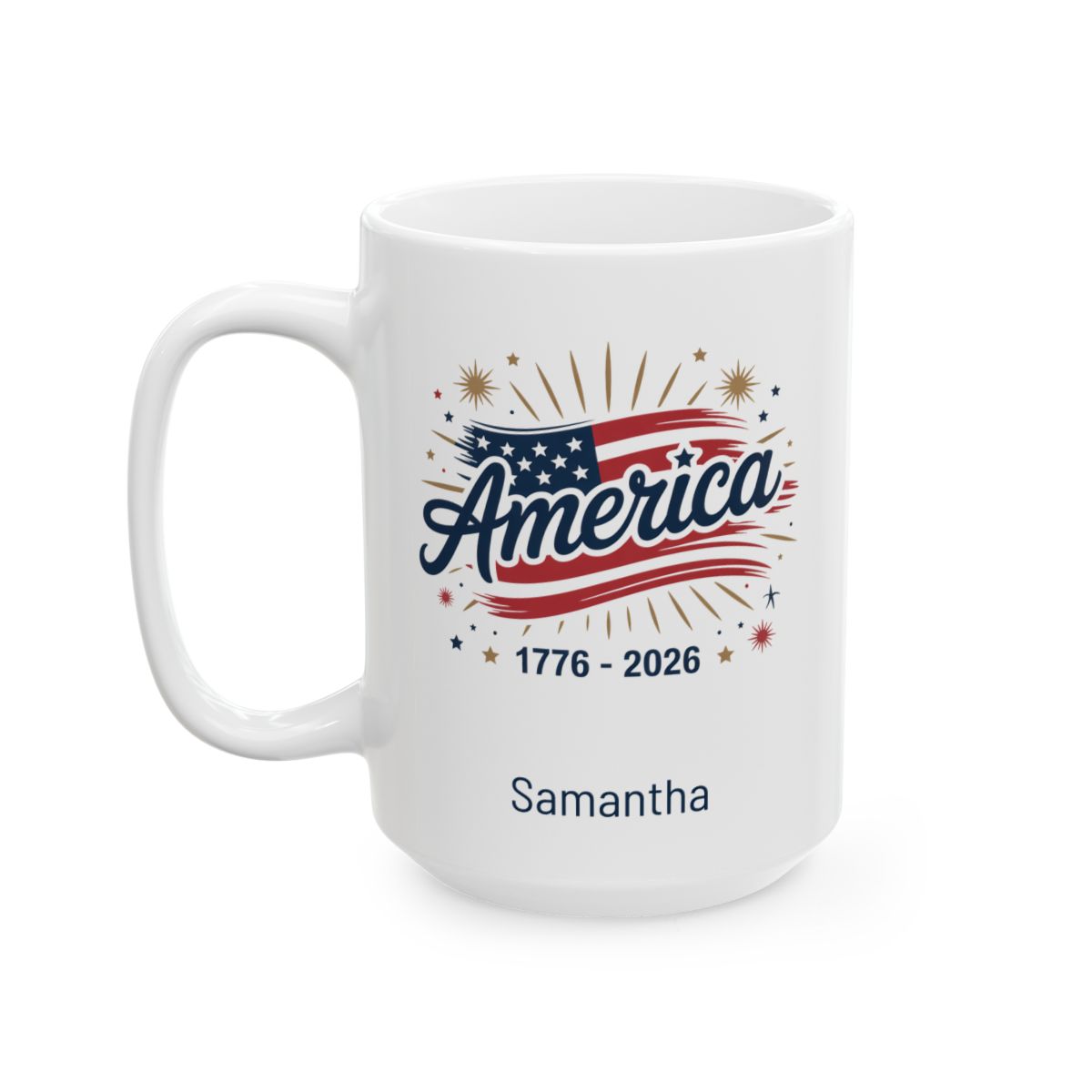 Personalized America fireworks mug white 15oz left side view