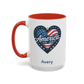 Personalized America heart mug navy accent 15oz right side view custom name