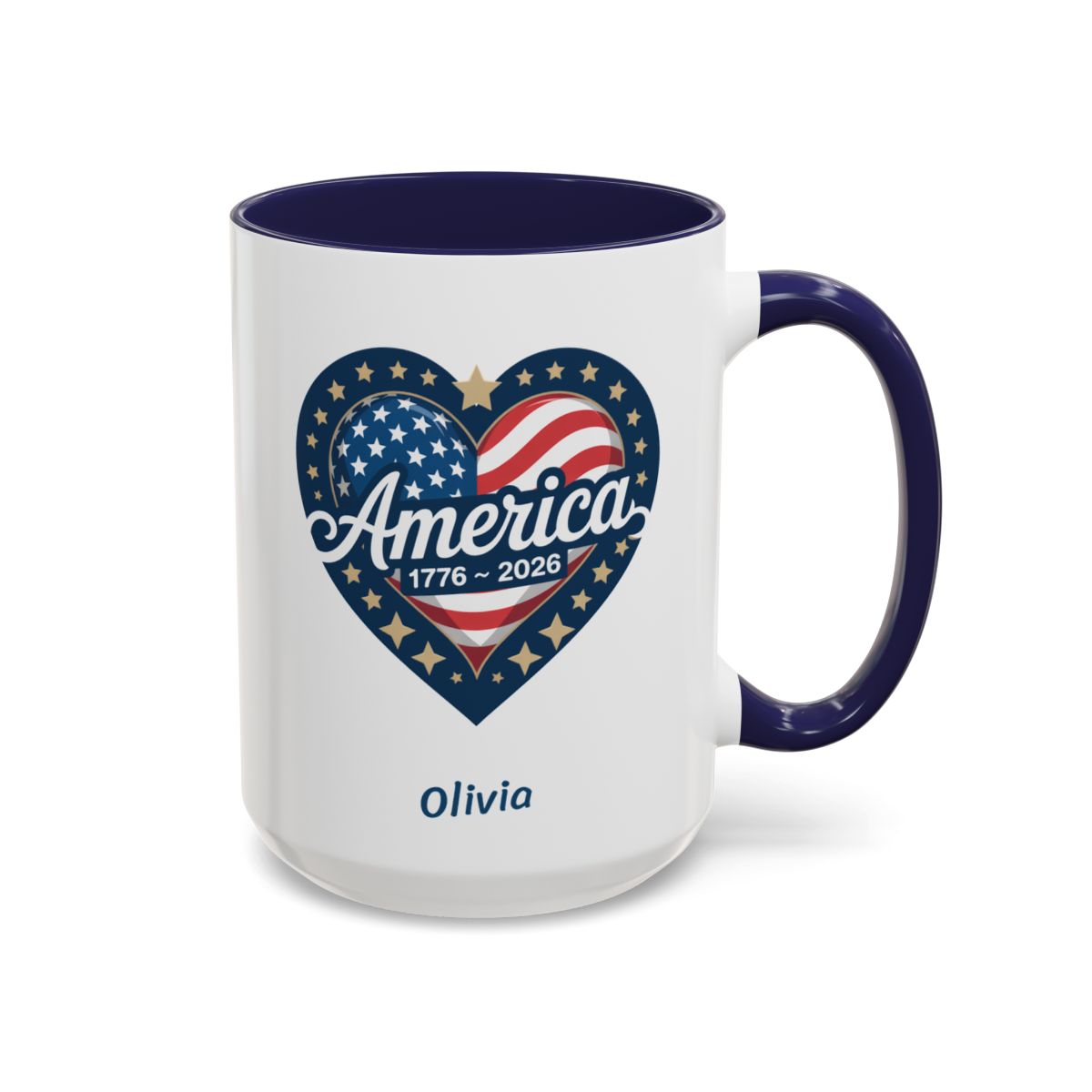 Personalized America 1776-2026 heart mug red accent 15oz right side view variant