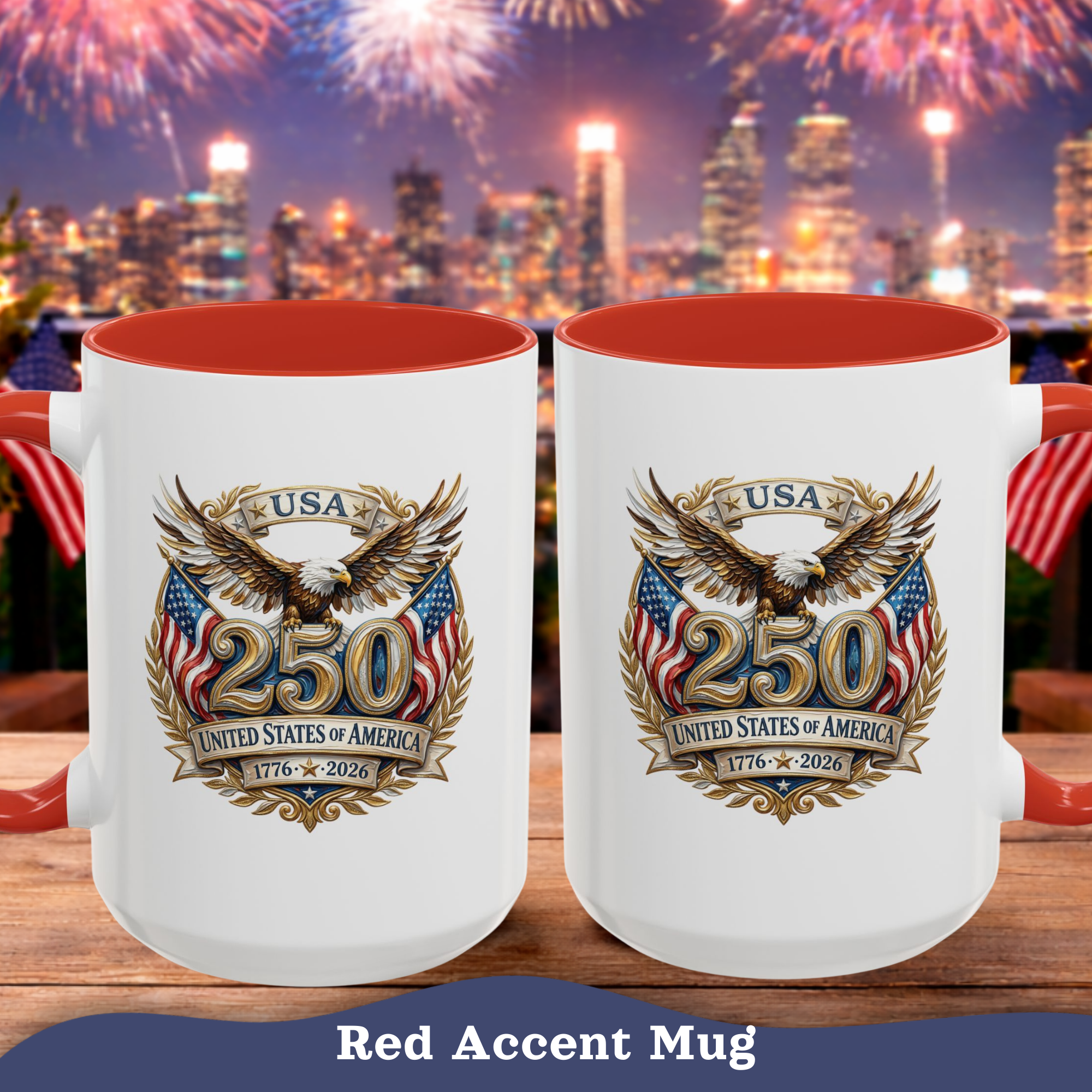 Personalized American Eagle Mug, red accent, 15oz, front view