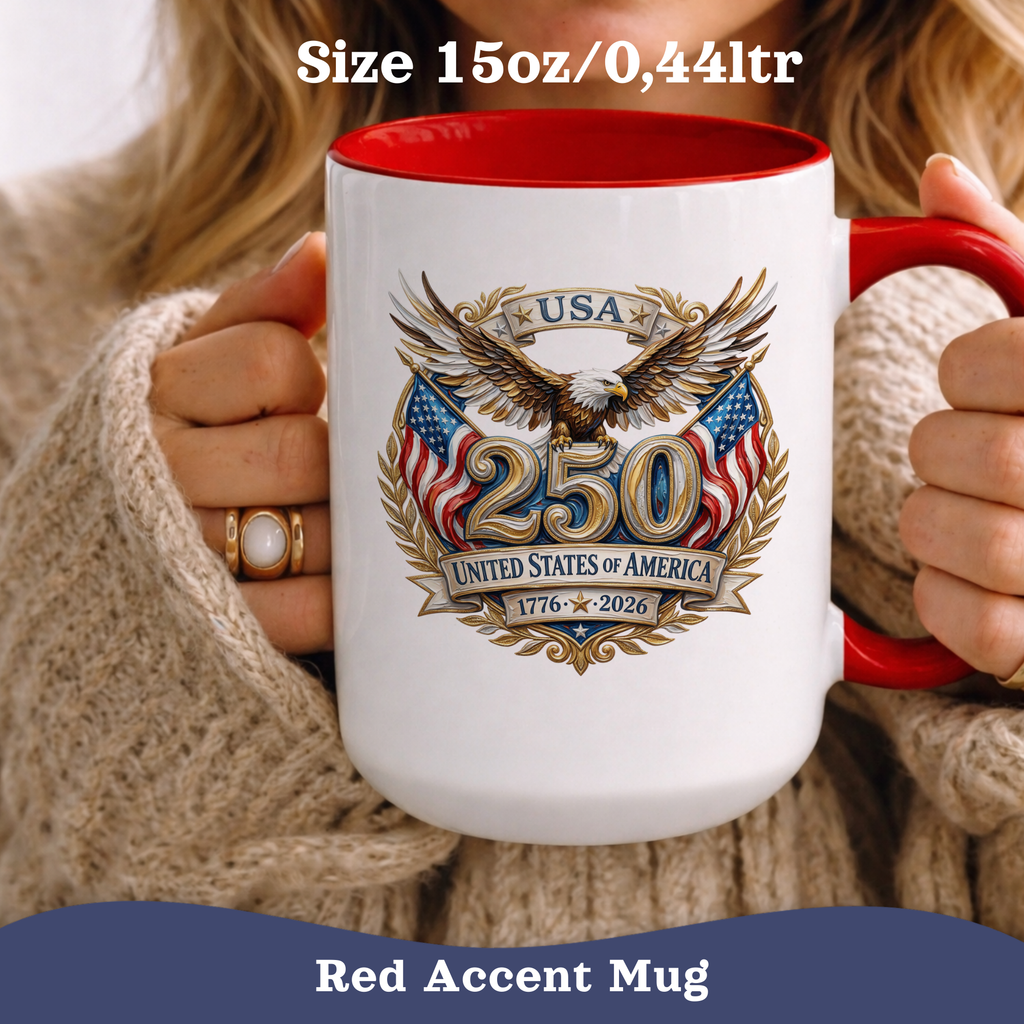 Personalized American Eagle Mug, red accent, 15oz, right view