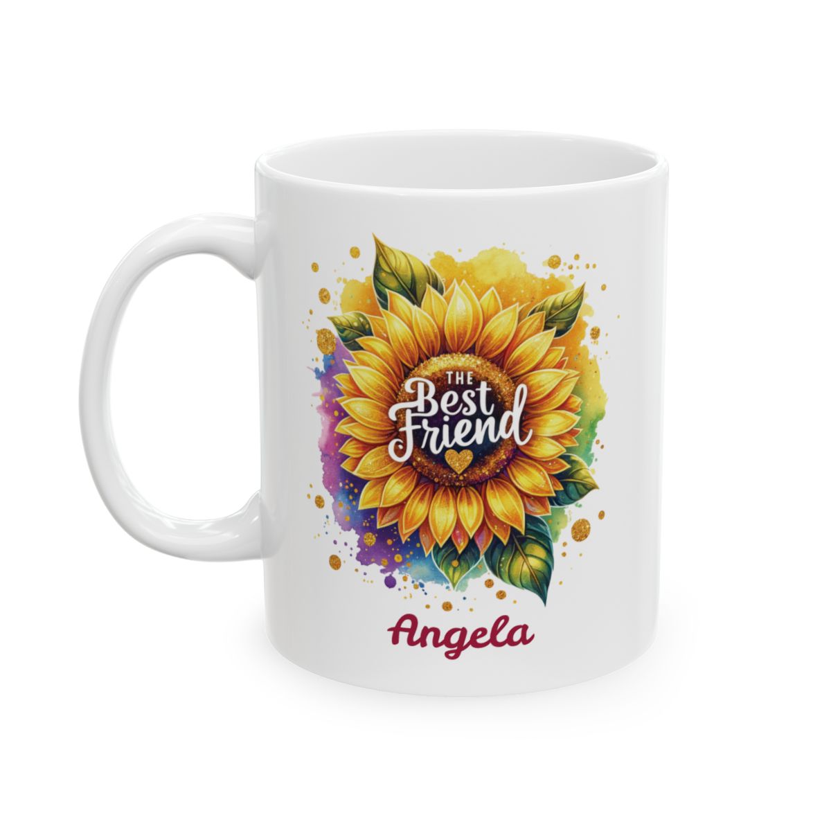 Personalized Best Friend white mug 11oz left side view sunflower design
