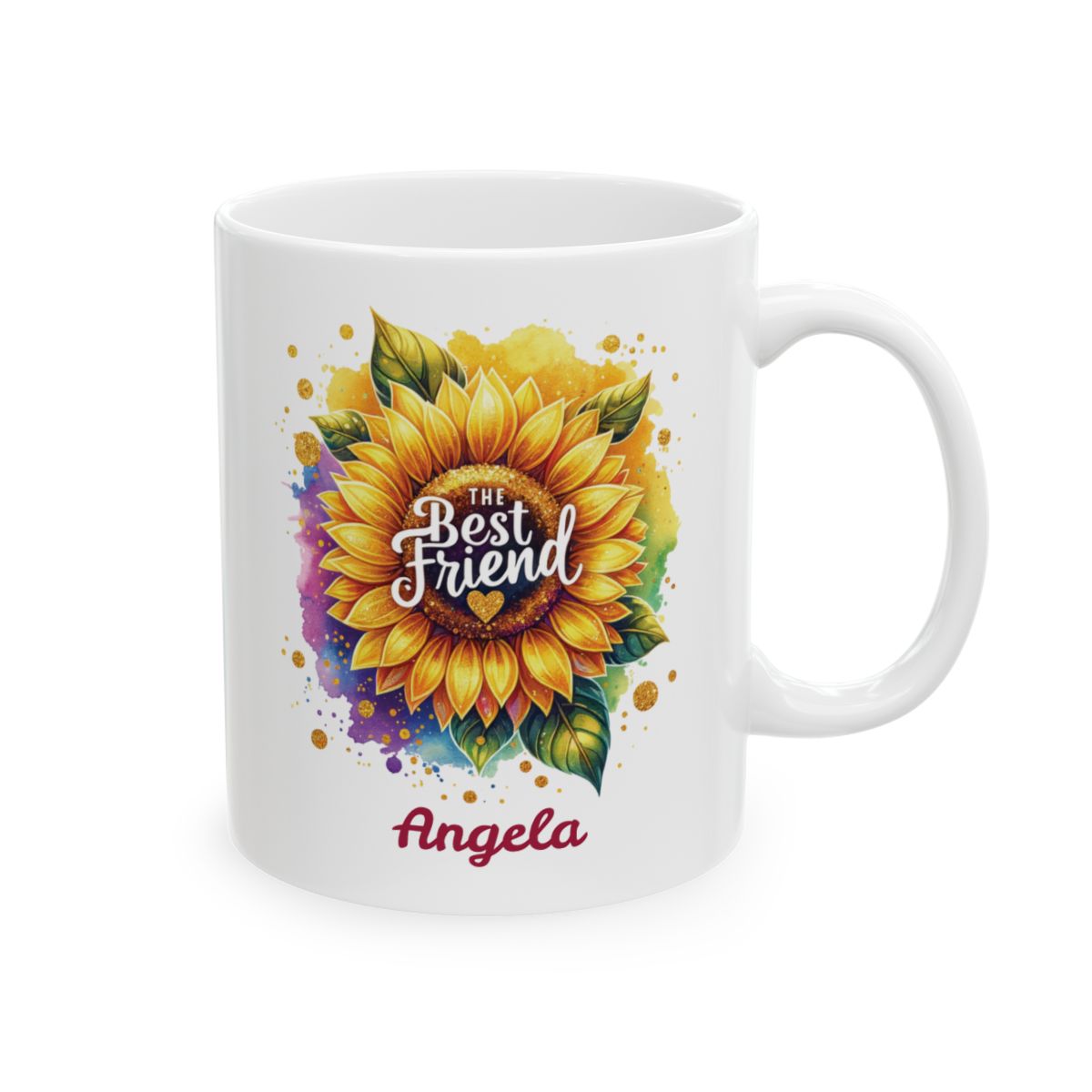 Personalized Best Friend sunflower white mug 11oz right side view