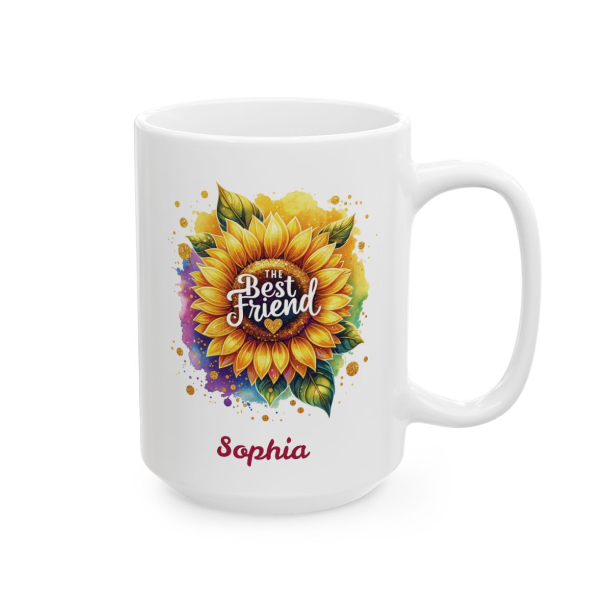Personalized Best Friend sunflower white mug 15oz right side view with custom name