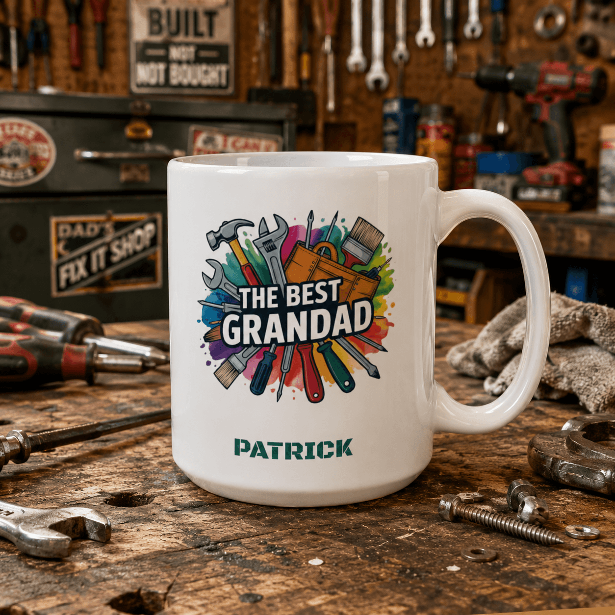 Personalized Best Grandad mug lifestyle styled shot