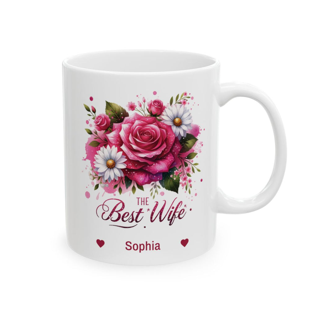 Personalized Best Wife white mug 11oz right side view pink roses