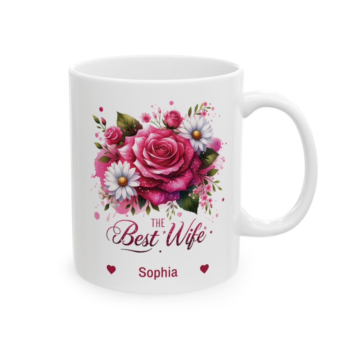 Personalized Best Wife white mug 11oz right side view pink roses