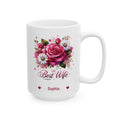 Personalized Best Wife white mug 15oz right side view with pink roses design and custom name