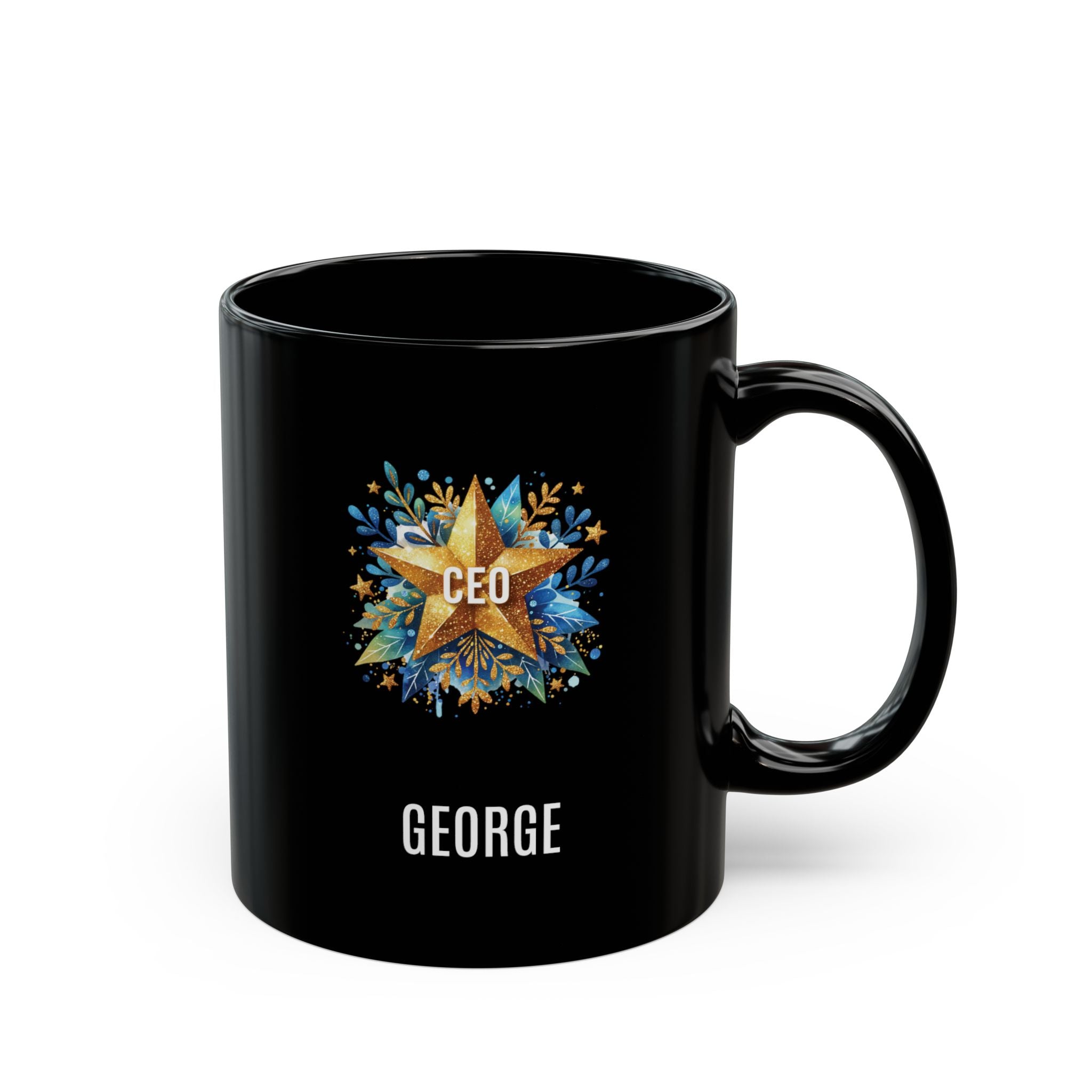 Personalized CEO black glossy mug 11oz right side view