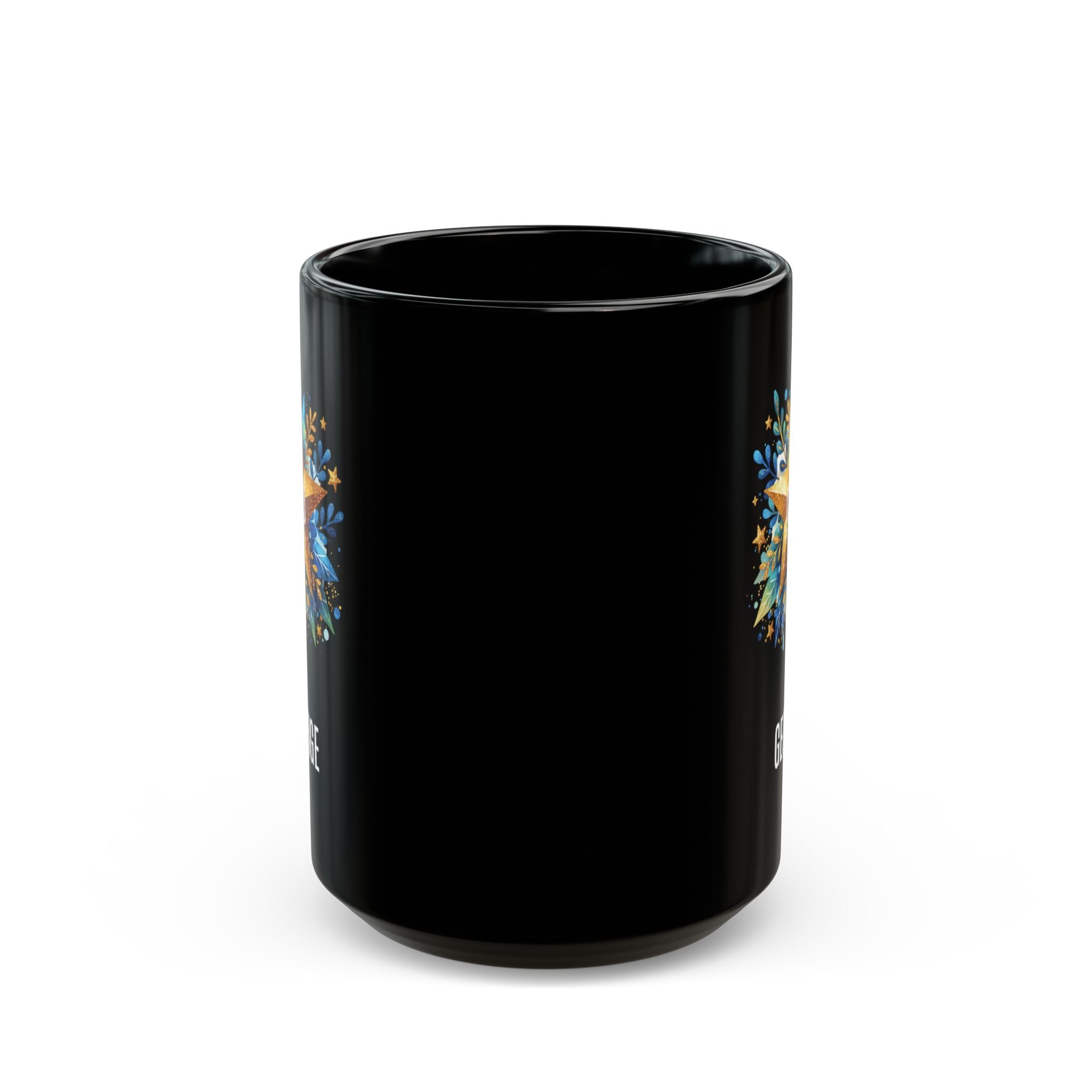 Personalized CEO black mug 15oz left side view gold star design