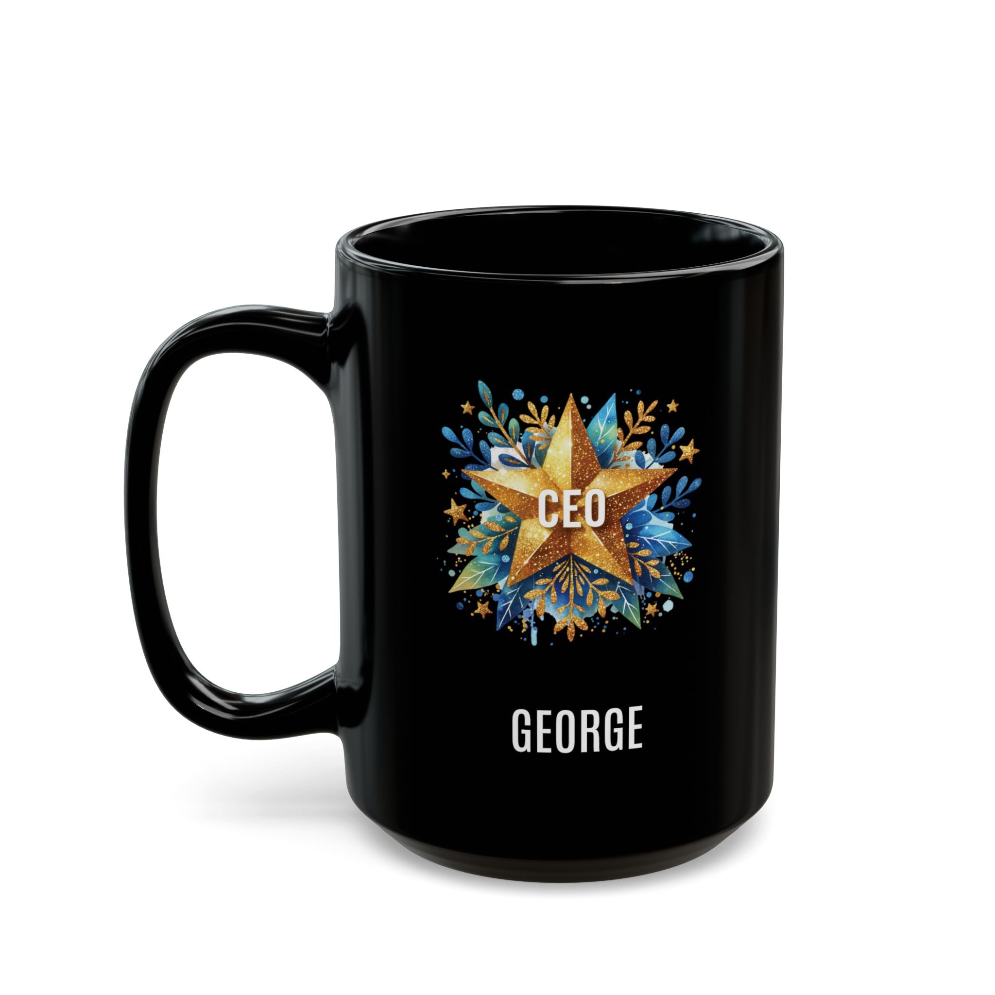 Personalized CEO black glossy mug 15oz right side view custom name