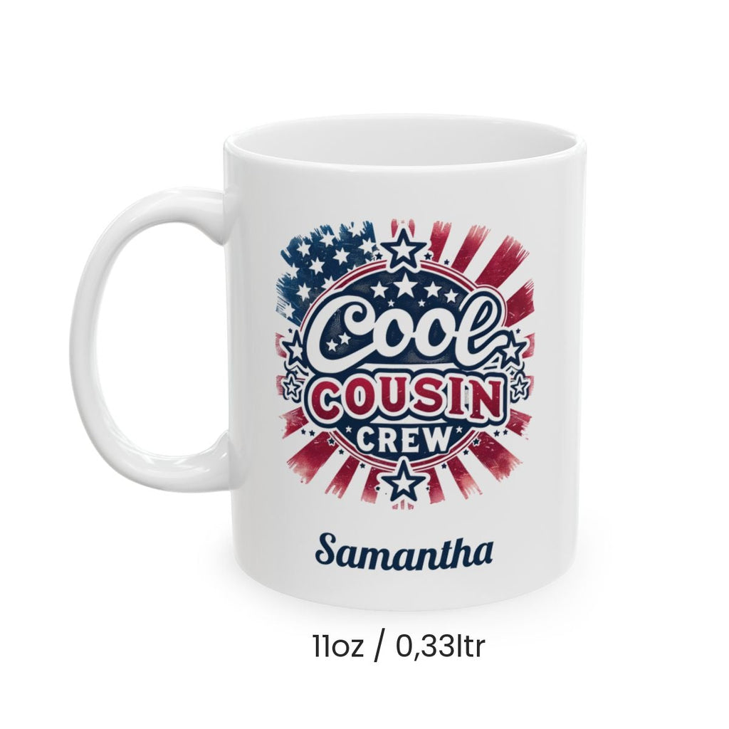 Personalized Cool Cousin Crew white mug 11oz view