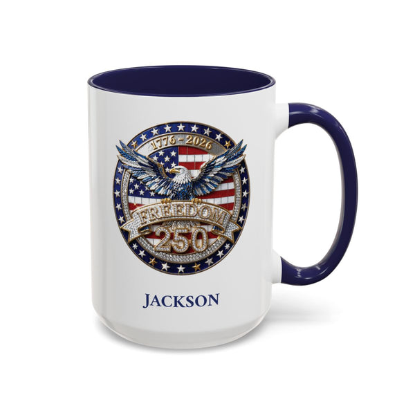 Personalized Freedom 250 navy accent mug 15oz right side view custom name