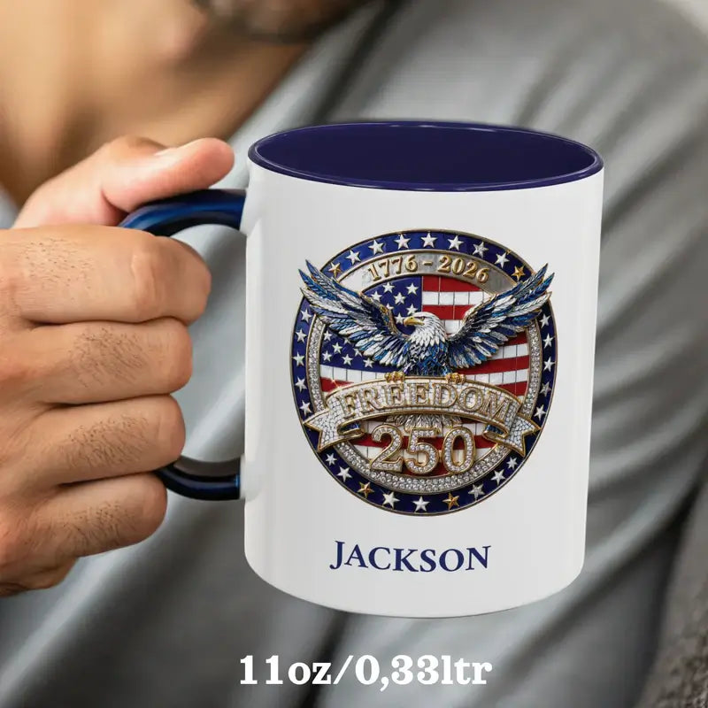 Personalized Freedom 250 navy mug lifestyle mockup